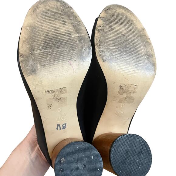 Urban Outfitters Black Open Toe Wooden Chunky Slide Sandals Heels Size 9 - Picture 8 of 11